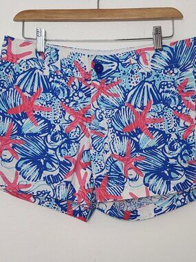 Lilly Pulitzer The Callahan Short Sz 4 Blue Pink Seashell Print Resort Ware